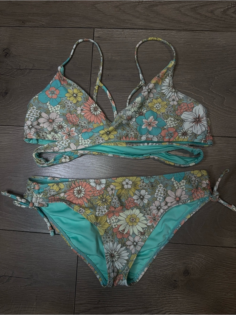 Xhilaration Aqua Floral Bikini Top